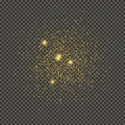 Gold glittering dust on a gray background. Dust with gold glitter effect and empty space for your text. illustration