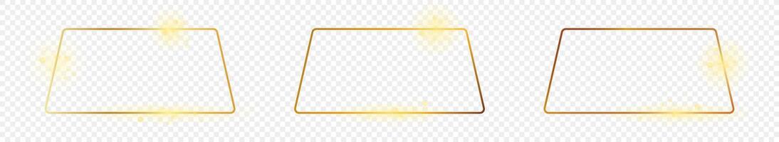 Gold glowing rounded trapezoid shape frame vector