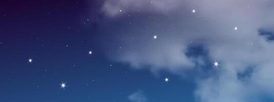 Night sky with clouds and many stars vector