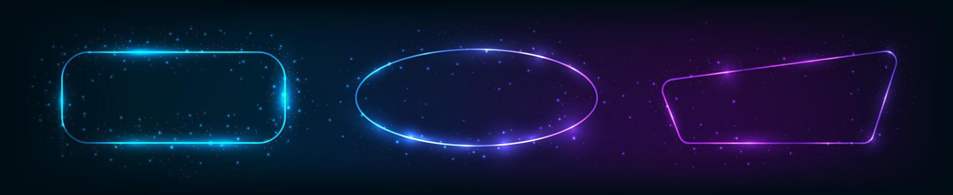 Set of neon frames with shining effects