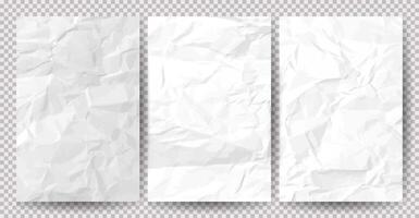 Set of white clean crumpled papers vector