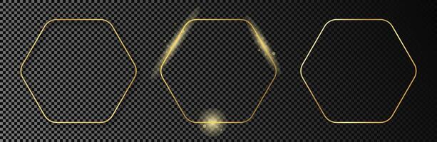 oro brillante redondeado hexágono marco vector