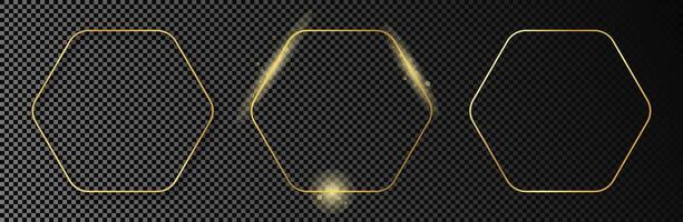 Gold glowing rounded hexagon frame vector