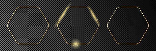 Gold glowing rounded hexagon frame vector