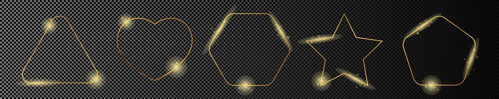 Gold glowing different geometric shape frame vector