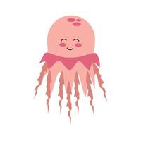 Cute funny pink jellyfish character, sea animal. cartoon illustration for stickers, children's books, products, room decoration. vector