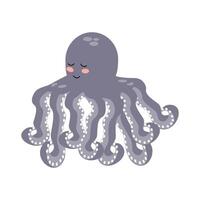 Cute purple octopus character, sea animal. cartoon illustration for stickers, children's books, products, room decoration. vector