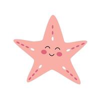 Cute pink starfish character, sea animal. cartoon illustration for stickers, children's books, products, room decoration. vector