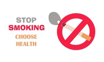 No Smoking - choose health, banner. Crossed out cigarette with smoke. vector