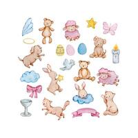 Watercolor set of cute baby angel animals vector