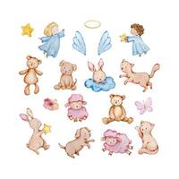 Watercolor set of cute baby angels vector