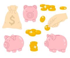 illustration piggybank set vector