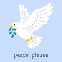 doodle dove with olive branch vector