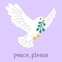 doodle dove with olive branch vector