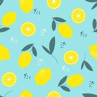 Seamless pattern with bright lemons and leaves. Minimalistic natural background. vector