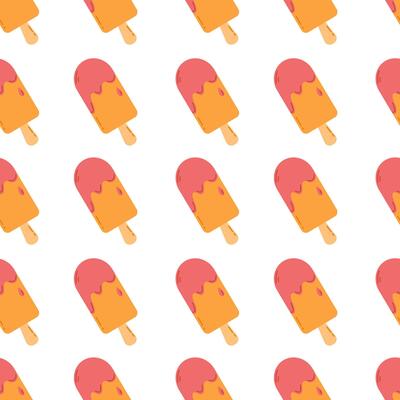 Seamless pattern with ice cream. Frozen juice on wooden stick. Summer background