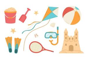 Set of summer beach toys and games. Flat isolated illustration vector