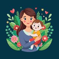 Mother's Day Mom Loves Baby Decorative Illustration Design vector