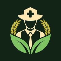 granja médico agricultor cultivos planta agricultura logo vector