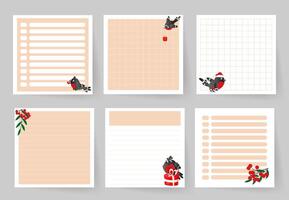 A set of notebook pages with cute bullfinches. Template for planning, to-do list, daily schedule, sheet for notes and other reminders. vector