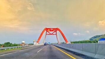 Batang, Indonesia on March 8 2023. The Kalikuto Bridge is the new icon of the Semarang Batang Toll Road. T photo