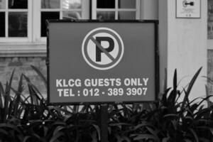 Kuala Lumpur, Malaysia on May 22, 2023. A signboard prohibits parking at the Kuala Lumpur City Gallery KLCG location except for visitors from KLCG. Th photo