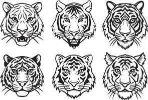 Tiger Head - Black and White Illustration, Isolated On White Background vector