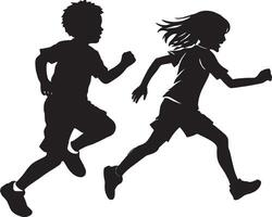 Running children, black silhouettes on a white background. vector