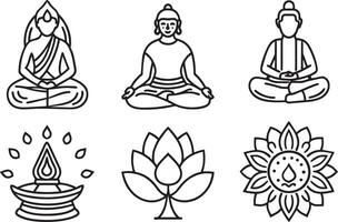 Set of yoga and meditation icons in outline style. illustration. vector