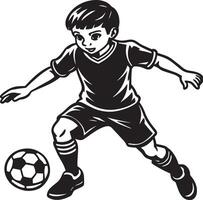 Children player kicking the ball. Black and white illustration. vector