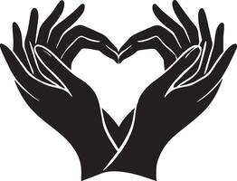 black and white illustration of hands forming a heart shape with their fingers. vector