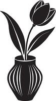 Tulip flower in a vase. Black and white illustration. vector