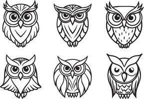 Owl head set. illustration for tattoo or t-shirt. vector