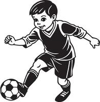 Children player kicking the ball. Black and white illustration. vector