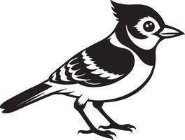 Crested Titmouse - Black and White Cartoon Illustration, vector