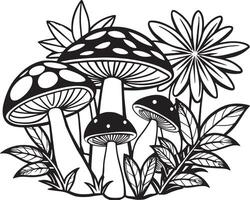 Fantasy Mushrooms.Black and White Illustration vector