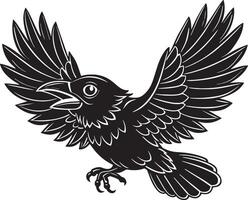 Raven - Black and White Illustration, Isolated on White Background. vector