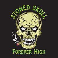 Stoned Skull face smoking joint illustration in hand drawn style vector