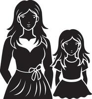 Mother and daughter isolated on a white background. black and white colors. vector