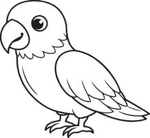 negro y blanco dibujos animados ilustración de linda loro pájaro para colorante libro vector