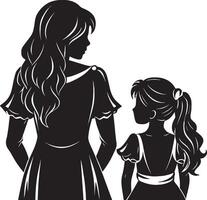 Mother with daughter isolated on white background. Black and white illustration. vector