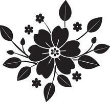 Black and white illustration of a bouquet of flowers with leaves. vector