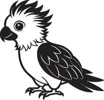 Cute baby Parrot black and white illustration isolated on a white background. vector