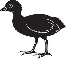 Black silhouette of a chick on a white background, illustration. vector