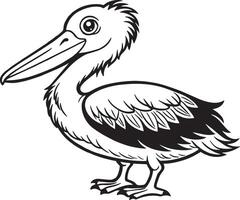 Pelican - Black and White Cartoon Illustration, vector