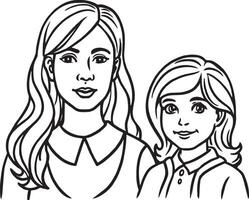 Mother and Daughter - Family Illustration - Black and White vector