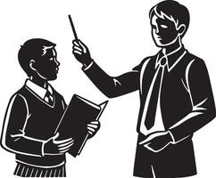 illustration of a teacher and student. Black and white version. vector