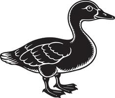 a black and white drawing of a goose with a black outline. vector