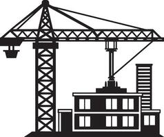 construction crane and buildings icon illustration graphic design in black and white vector