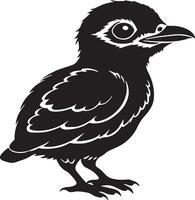 Crow Bird - Black and White Illustration, Isolated On White Background vector